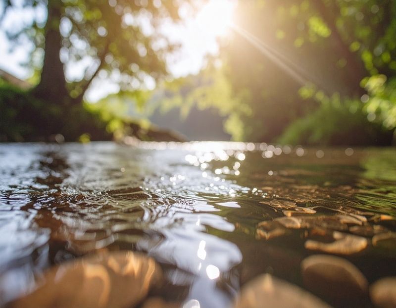 Rivière en lumière dorée, au fil des saisons et des éléments
