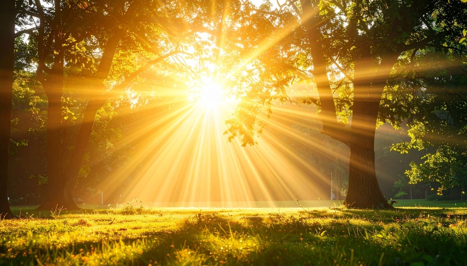 Rayons de soleil traversant les arbres au petit matin